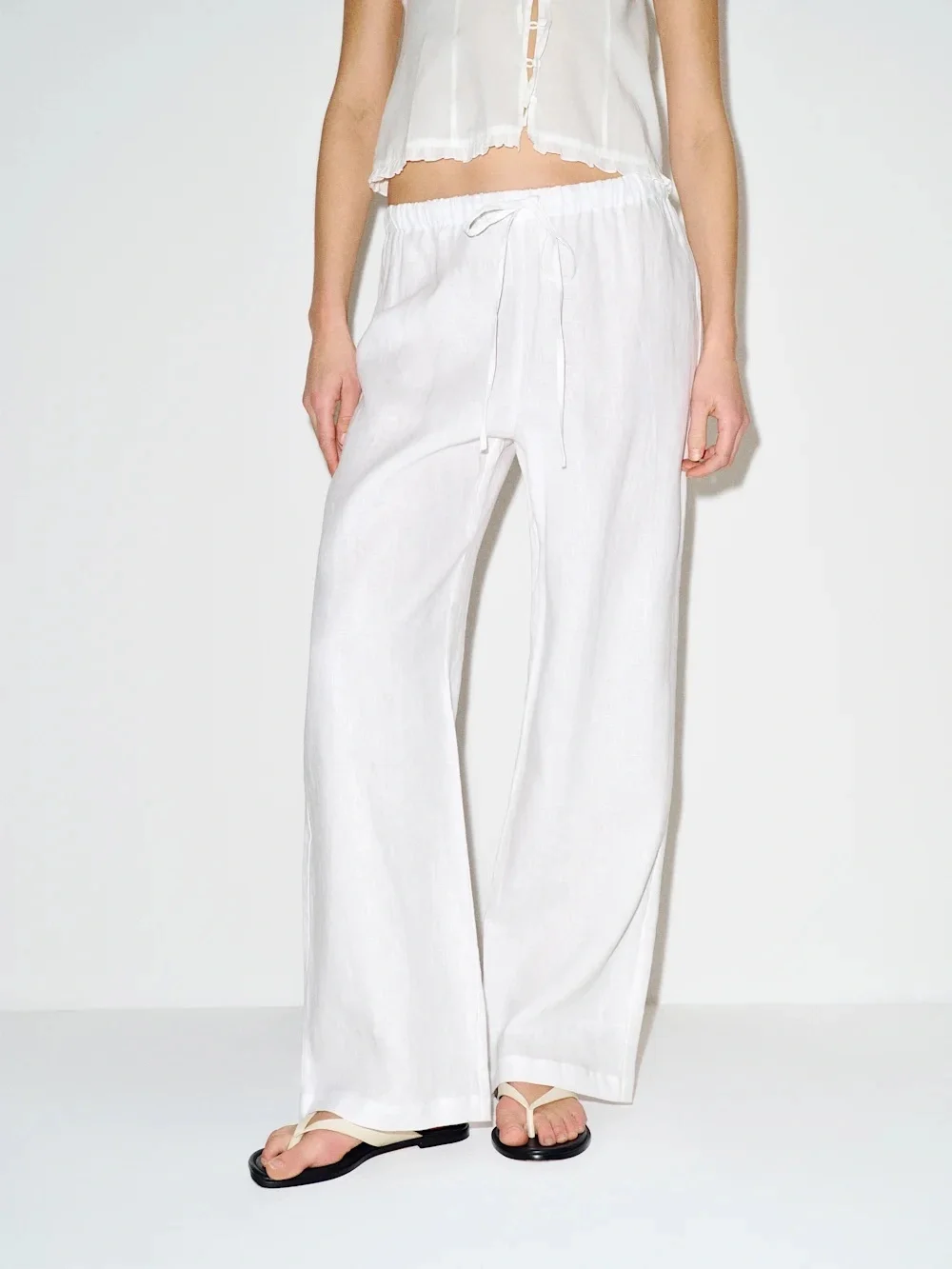 Reformation White Wide-Leg Linen Pants